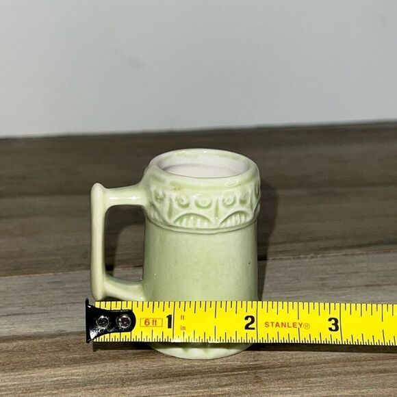 Original Vtg Mini Vase Green Ceramic Pottery Pitcher Toothpick Holder Marked - Picture 3 of 8